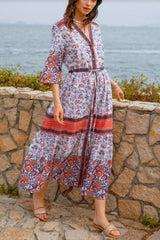 Boho Maxi Dress, Gown, Blue and Red Clementine Rose