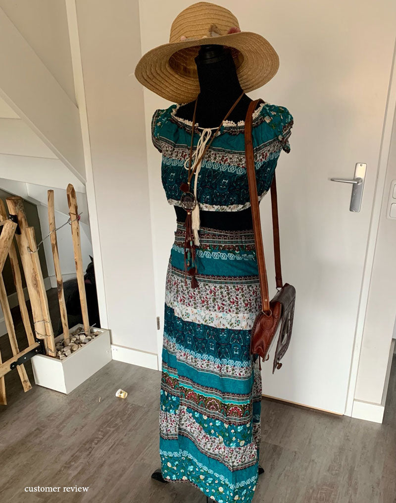 Boho Two Piece Set, Two Piece Skirt Set, Wild Boho Tassel in Green
