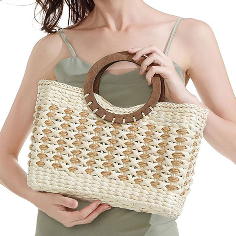 Boho Bag, Woven Straw Basket Bag,  Brown Beige Rattan Bag