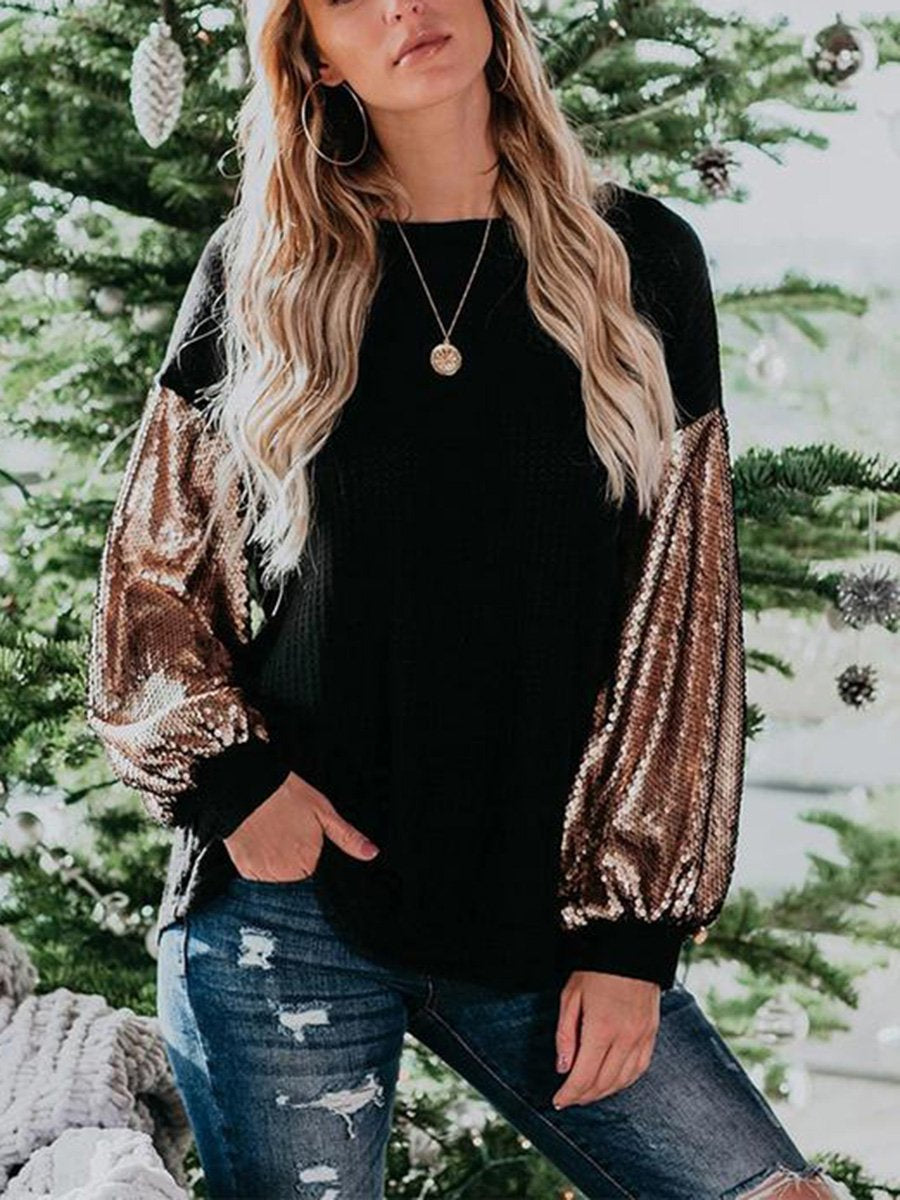 Round Neck Bodycon Sequin Long Sleeve Top