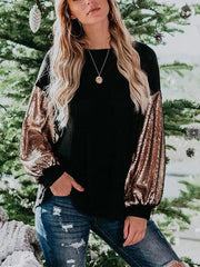 Round Neck Bodycon Sequin Long Sleeve Top