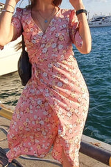 Vintage Dress, Boho Midi Dress, Dress, Wrap Dress, Flower Child Iris Purple