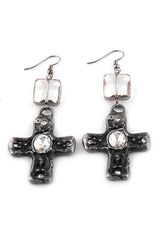 Boho Earrings, RH Dangle Earrings, Silver Metal Cross