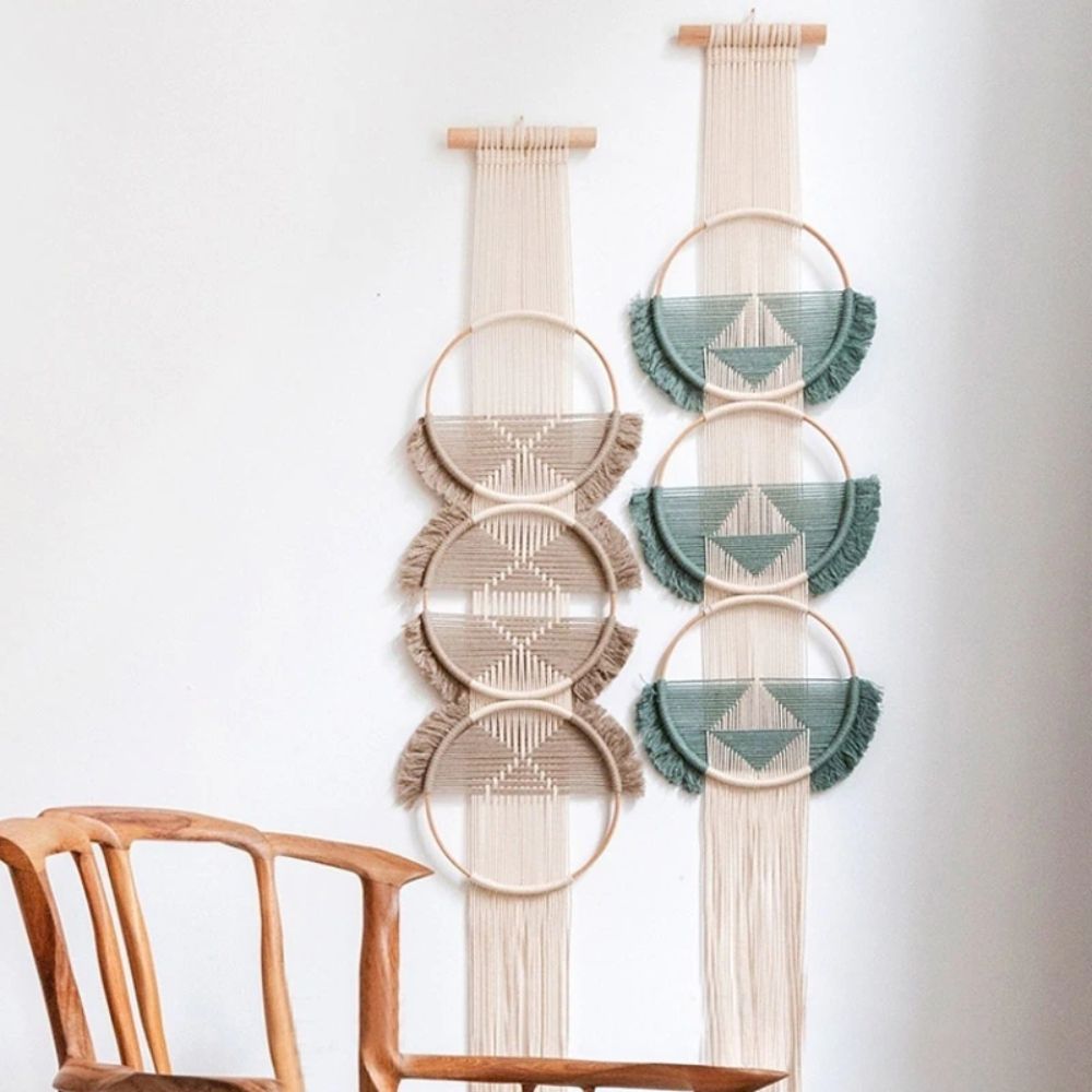 Boho Macrame Wall Hanging - Home Handcrafted Wooden Round Mandala