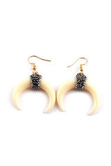 Boho Earrings, RH Dangle Earrings, White Horn Moon
