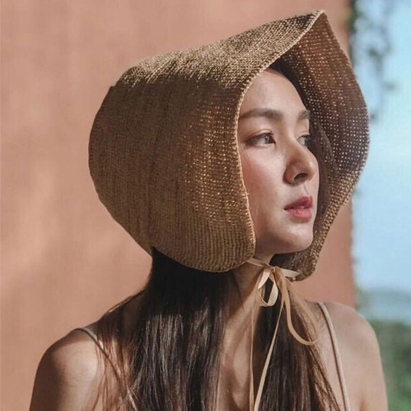 Boho Hat, Beach Sun Hat, Beige Grass Raffia Retro French Hat, Lady Bette