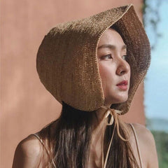 Boho Hat, Beach Sun Hat, Beige Grass Raffia Retro French Hat, Lady Bette