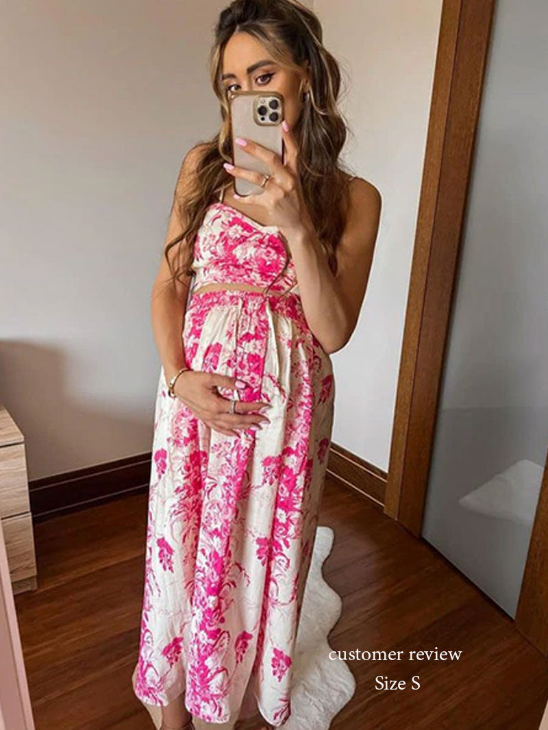 Boho Two Piece Set - Crop Top and Skirt for Summer Vacation Beach Vibes Pink Garden