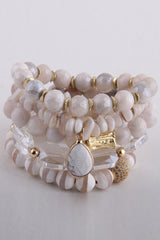 Boho Bracelet, RH Bracelet Set, Cubic Zircon Ball, Natural Stones,  in Black and White