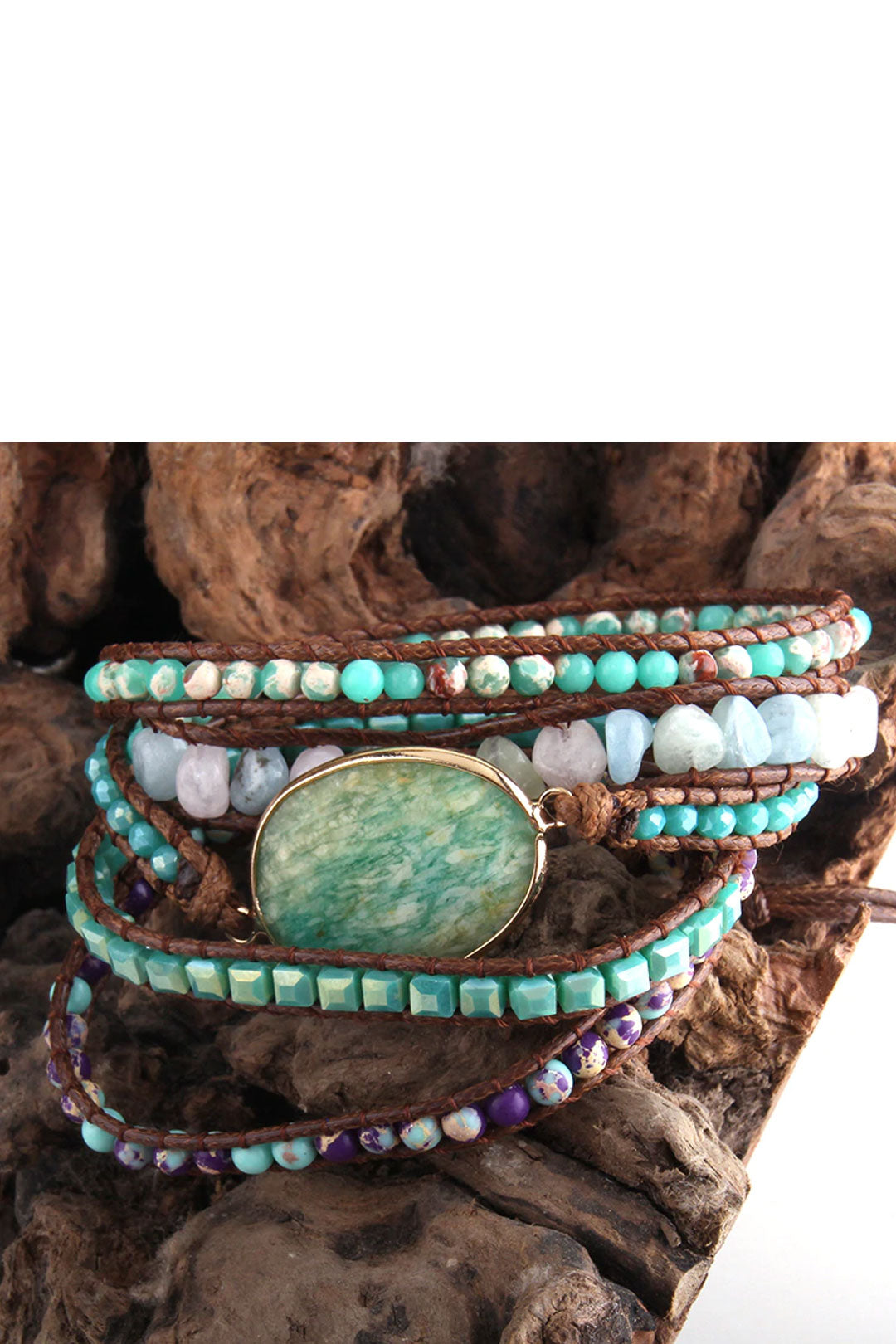 Boho Bracelet, RH 4 Layers Leather Wrap Bracelet, 4 mm Armbander Black Blue Natural Stones