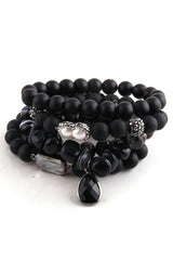Boho Bracelet, RH Bracelet Set, Cubic Zircon Ball, Natural Stones,  in Black and White
