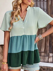 Women's T-Shirts Contrasting Color V Neck Loose Casual Short Sleeved T-Shirt