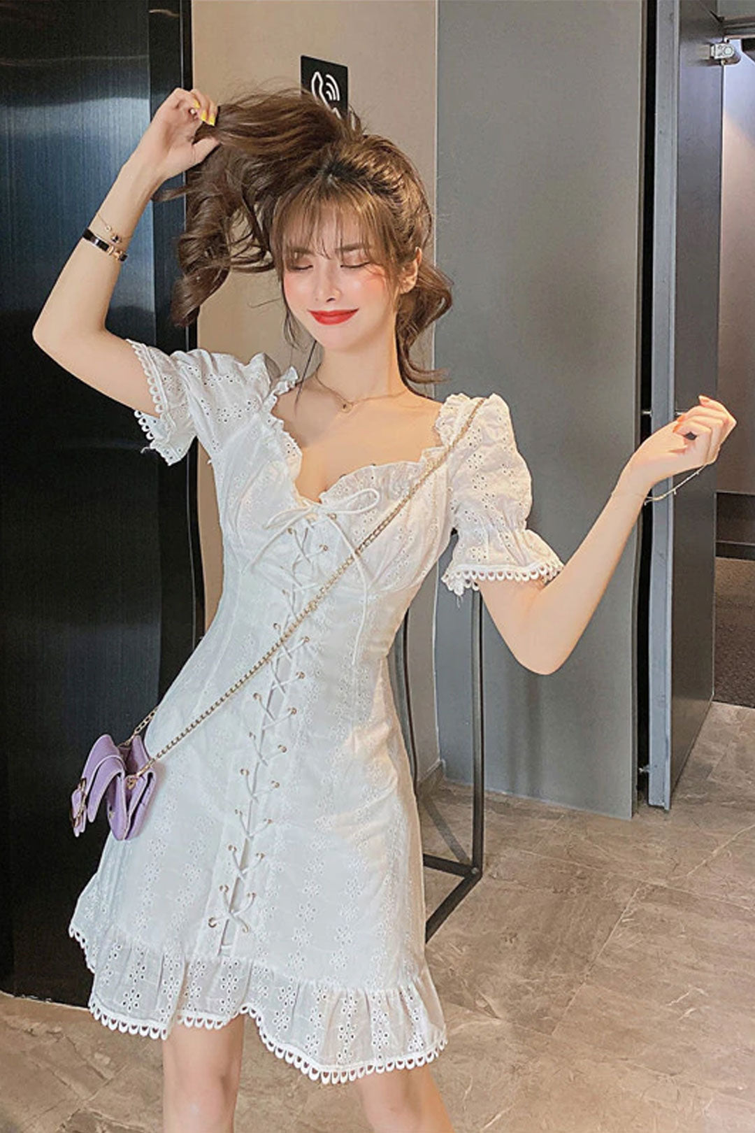 Boho > Vintage Dress, Boho Mini Dress, Sara White Lace