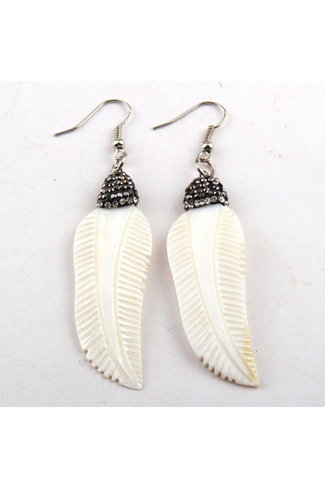 Boho Earrings, RH Dangle Earrings, White Shell Leaf Clay