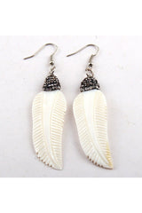 Boho Earrings, RH Dangle Earrings, White Shell Leaf Clay