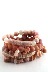 Boho Bracelet, RH Bracelet Set, Cubic Zircon Ball, Natural Stones Ball in Pink  Rose Gold