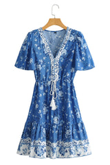 Boho Mini Dress Sundress, Vacation in Blue Sea