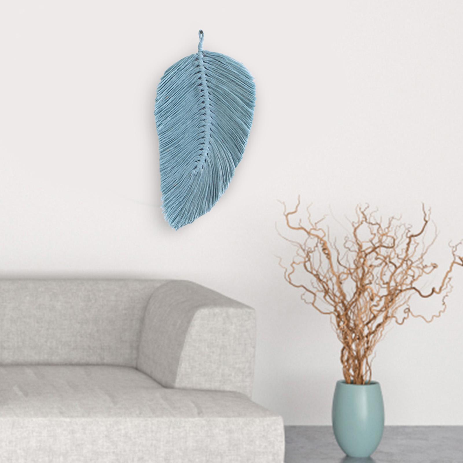 Boho Macrame Feather Wall Hanging - Handcrafted Big Leaf - Bohemian Home Decor