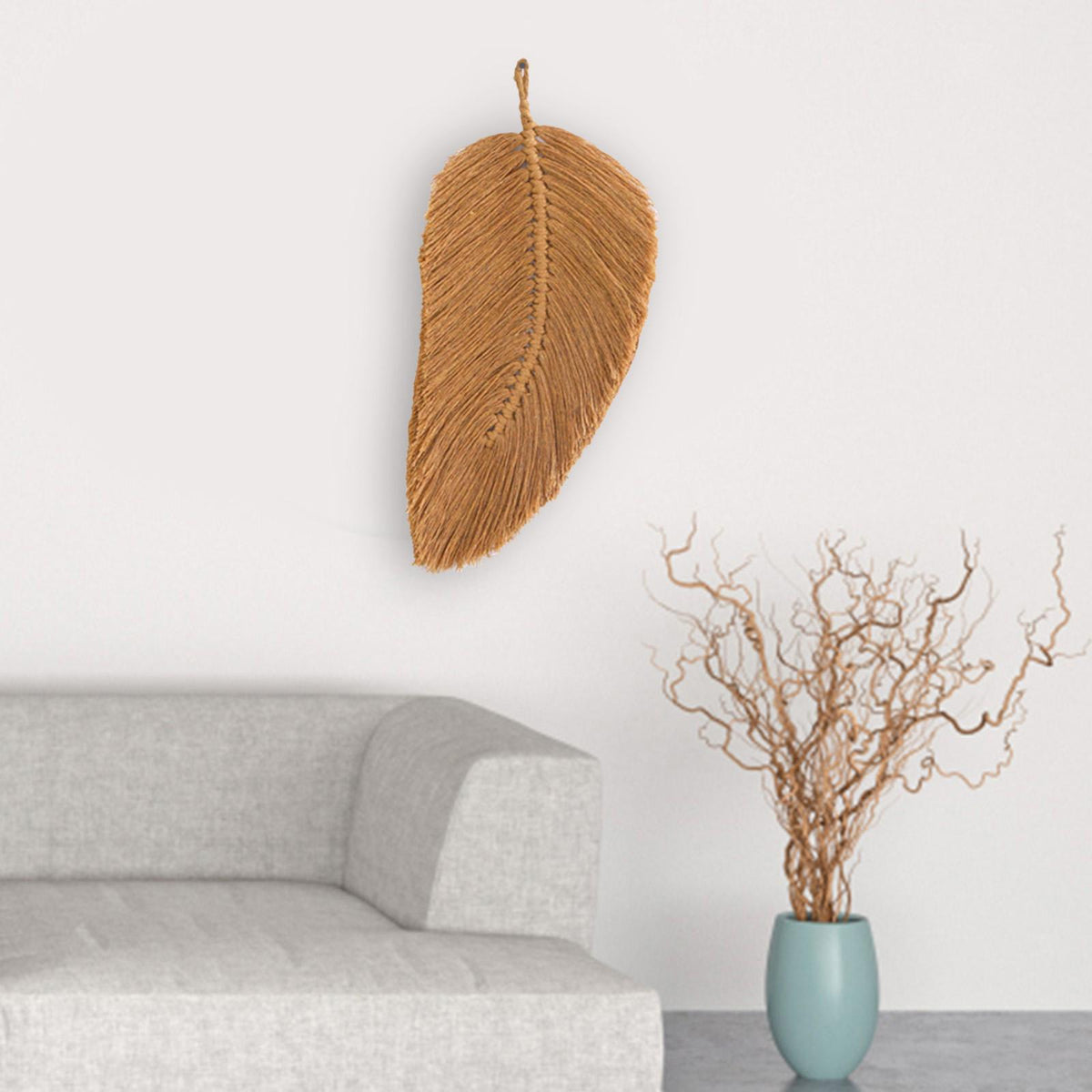 Boho Macrame Feather Wall Hanging - Handcrafted Big Leaf - Bohemian Home Decor