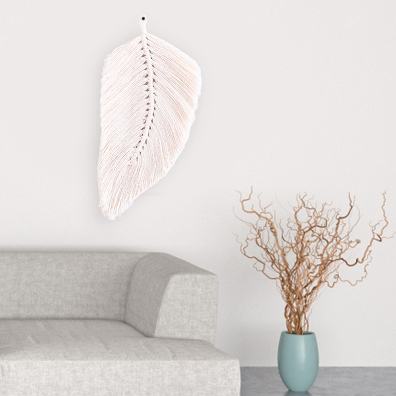 Boho Macrame Feather Wall Hanging - Handcrafted Big Leaf - Bohemian Home Decor