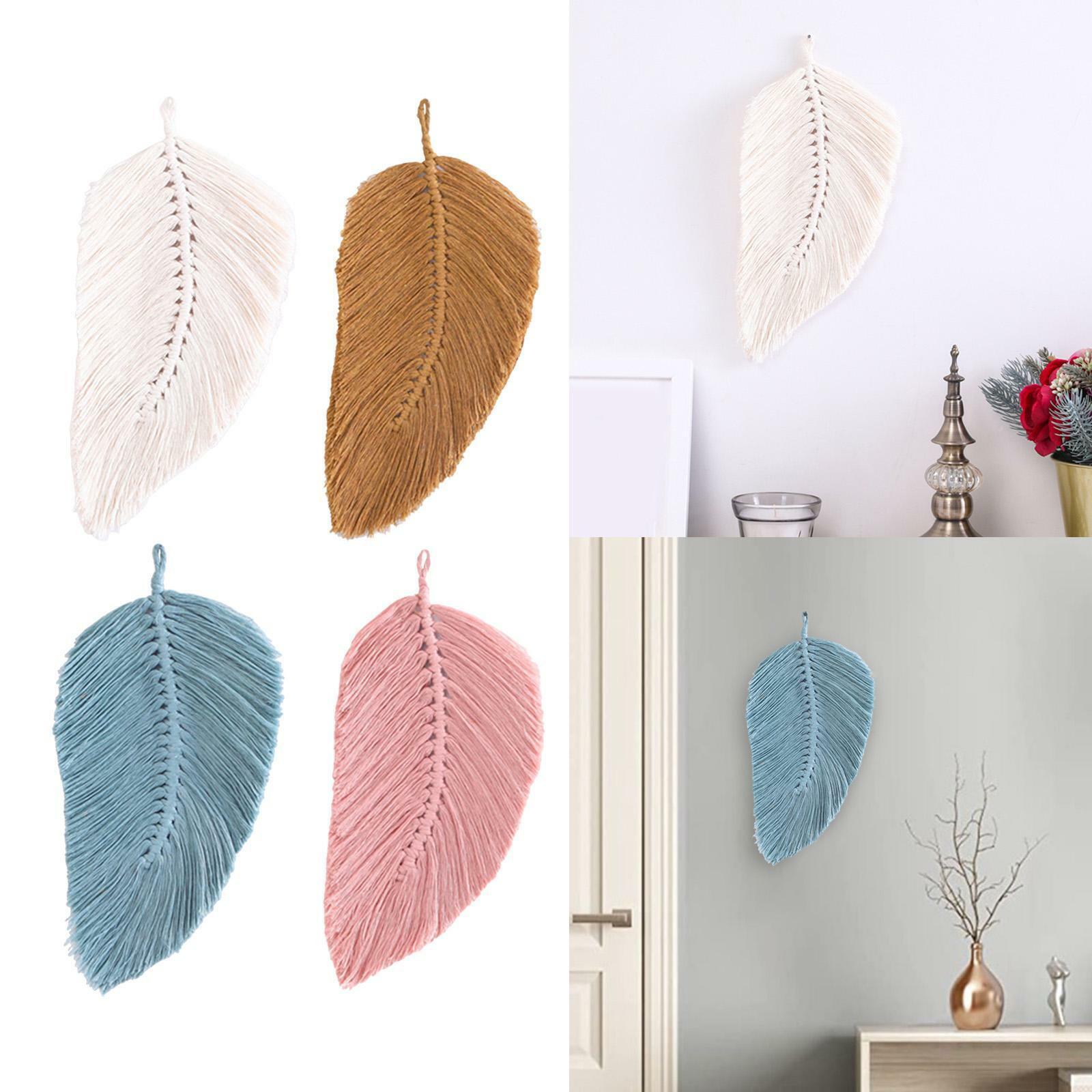 Boho Macrame Feather Wall Hanging - Handcrafted Big Leaf - Bohemian Home Decor