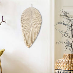 Boho Macrame Feather Wall Hanging - Handcrafted Big Leaf - Bohemian Home Decor