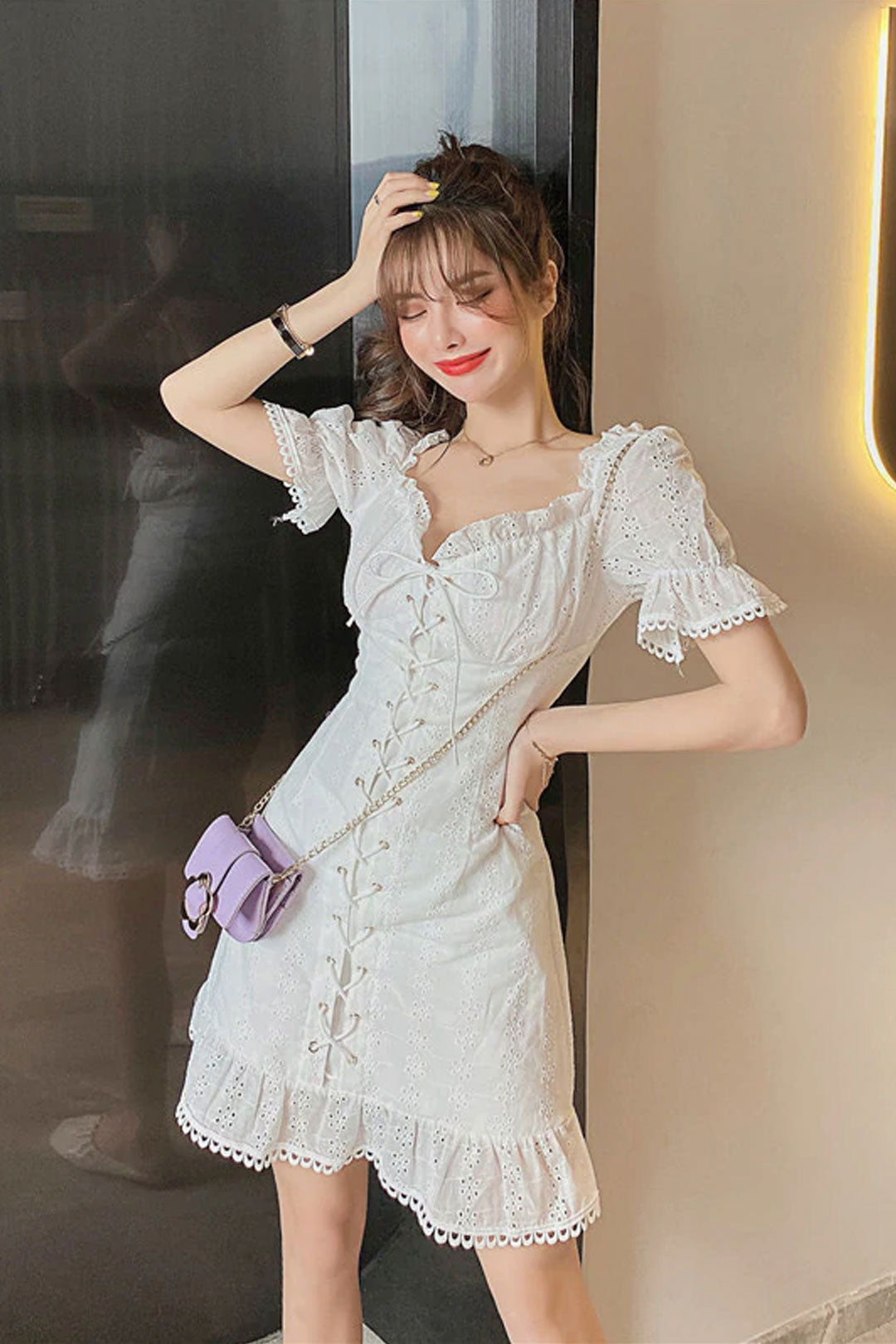 Boho > Vintage Dress, Boho Mini Dress, Sara White Lace