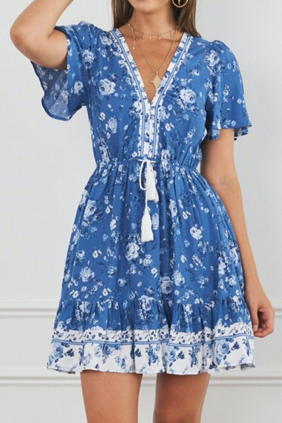 Boho Mini Dress Sundress, Vacation in Blue Sea