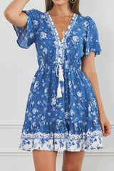 Boho Mini Dress Sundress, Vacation in Blue Sea