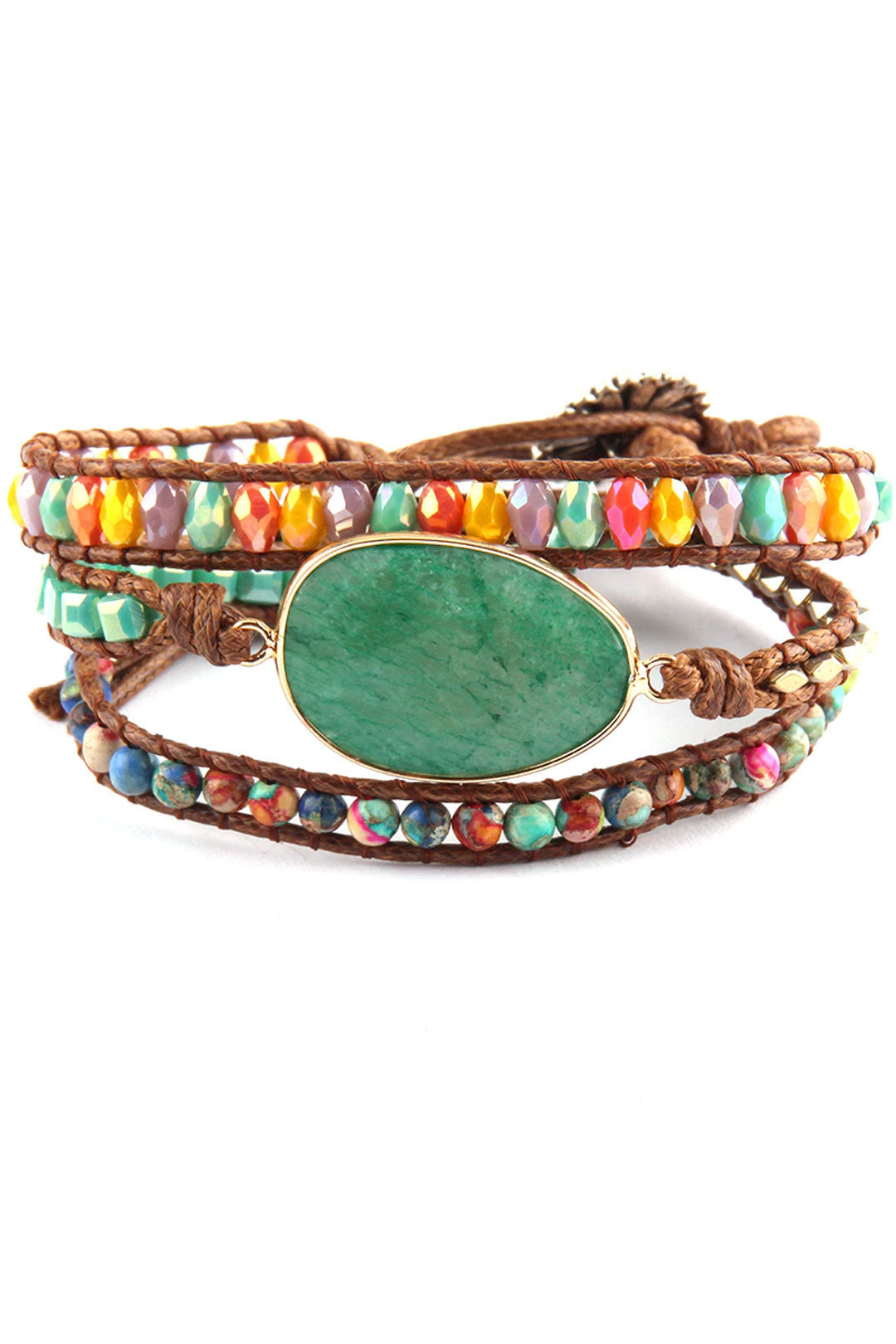 Boho Bracelet, RH 5 Layers Leather Wrap Bracelet,  Mixed Natural Stones & Crystal Stone Blue and Purple