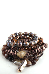Boho Bracelet, RH Bracelet Set, Cubic Zircon Ball, Natural Stones Ball in Pink  Rose Gold