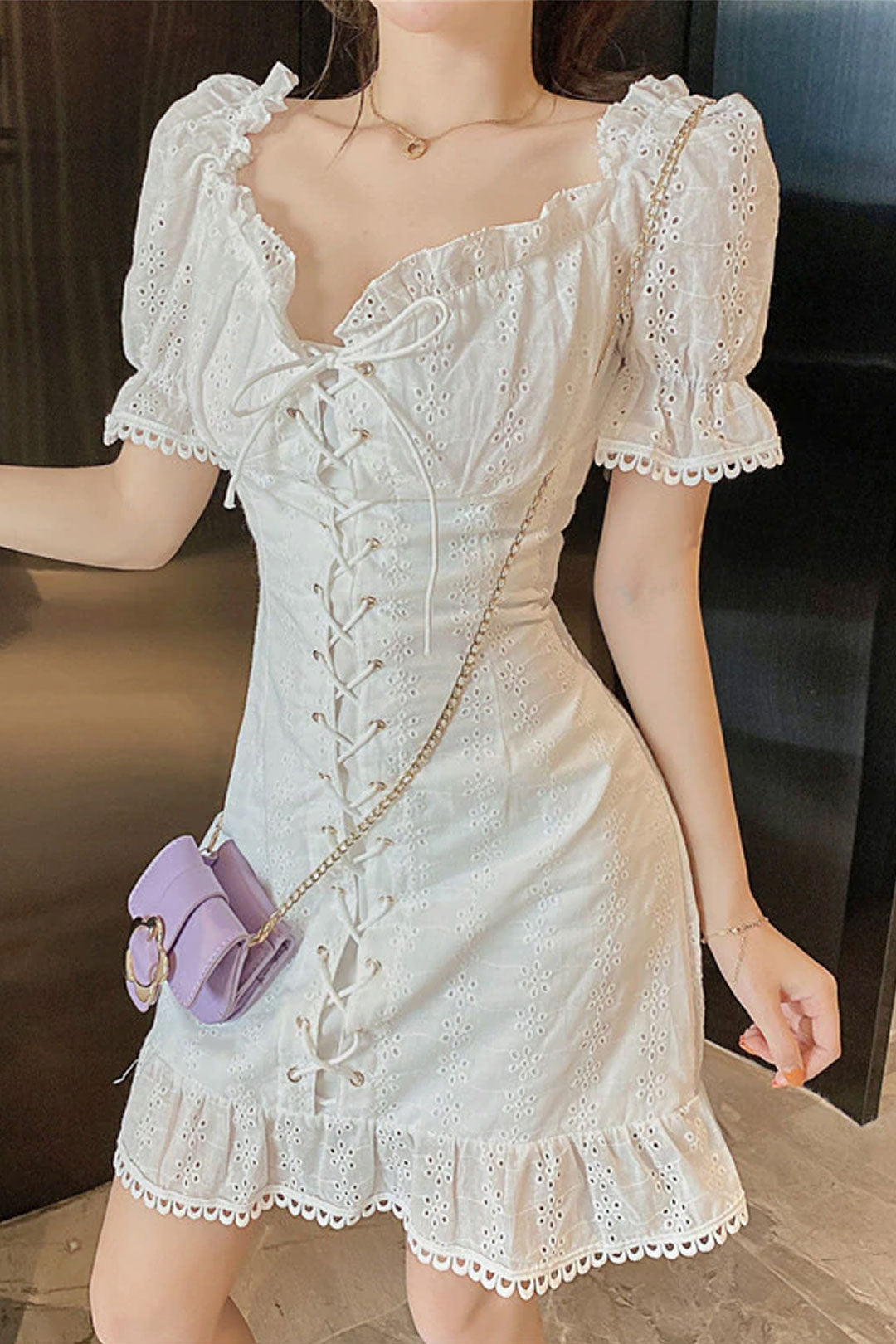 Boho > Vintage Dress, Boho Mini Dress, Sara White Lace