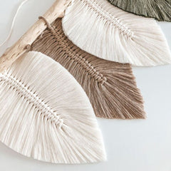 Boho Macrame Feather Wall Hanging - Handcrafted Big Leaf - Bohemian Home Decor