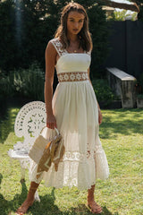Boho Midi Dress, Strappy, Giselle in White Lace