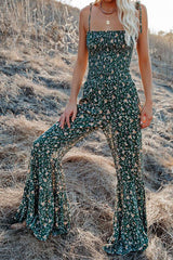 Polynesia Floral Smocked Flared Leg Jumpsuit