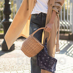 Boho Bag, Woven Straw Bag, Rattan Bag, Mini Wicker Basket Bag, Marry Brown and Beige