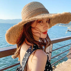 Boho Hat, Sun Hat, Beach Hat, Raffia Hat, Fringed Wide Brim Hat, Coffee Bow