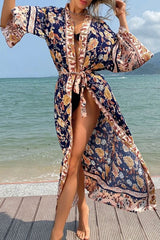 Boho Robe, Kimono Robe,  Beach Cover up, Carina Rose Midnight Black
