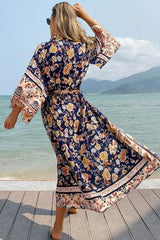 Boho Robe, Kimono Robe,  Beach Cover up, Carina Rose Midnight Black