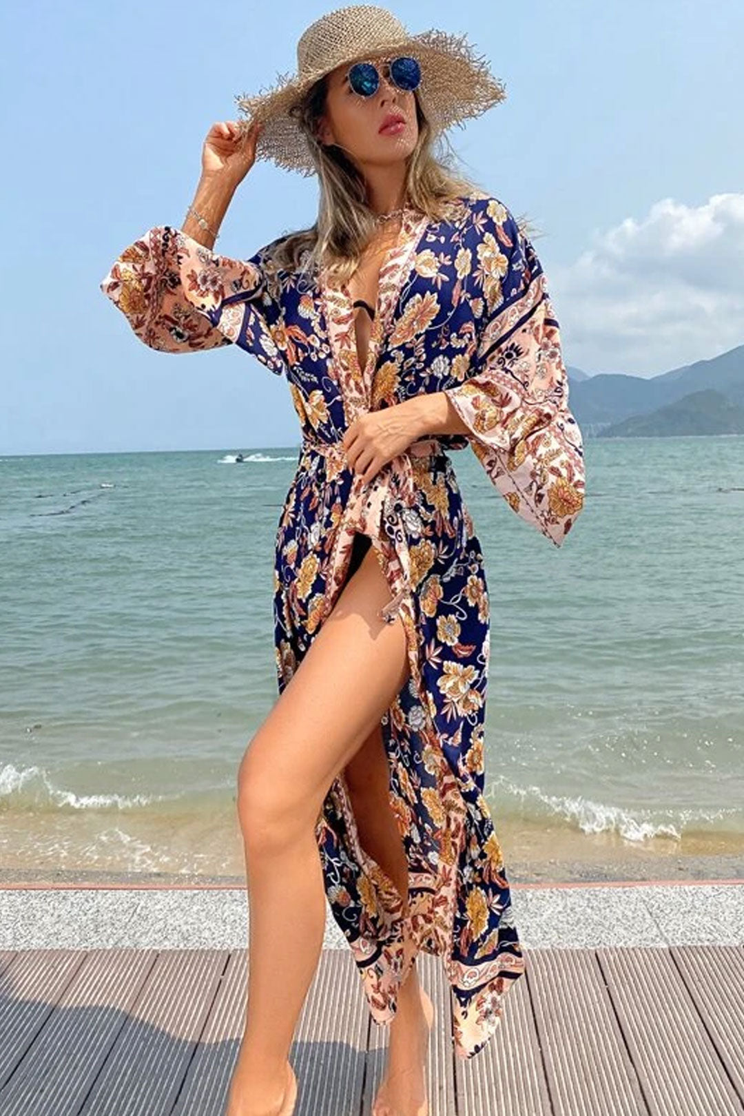 Boho Robe, Kimono Robe,  Beach Cover up, Carina Rose Midnight Black