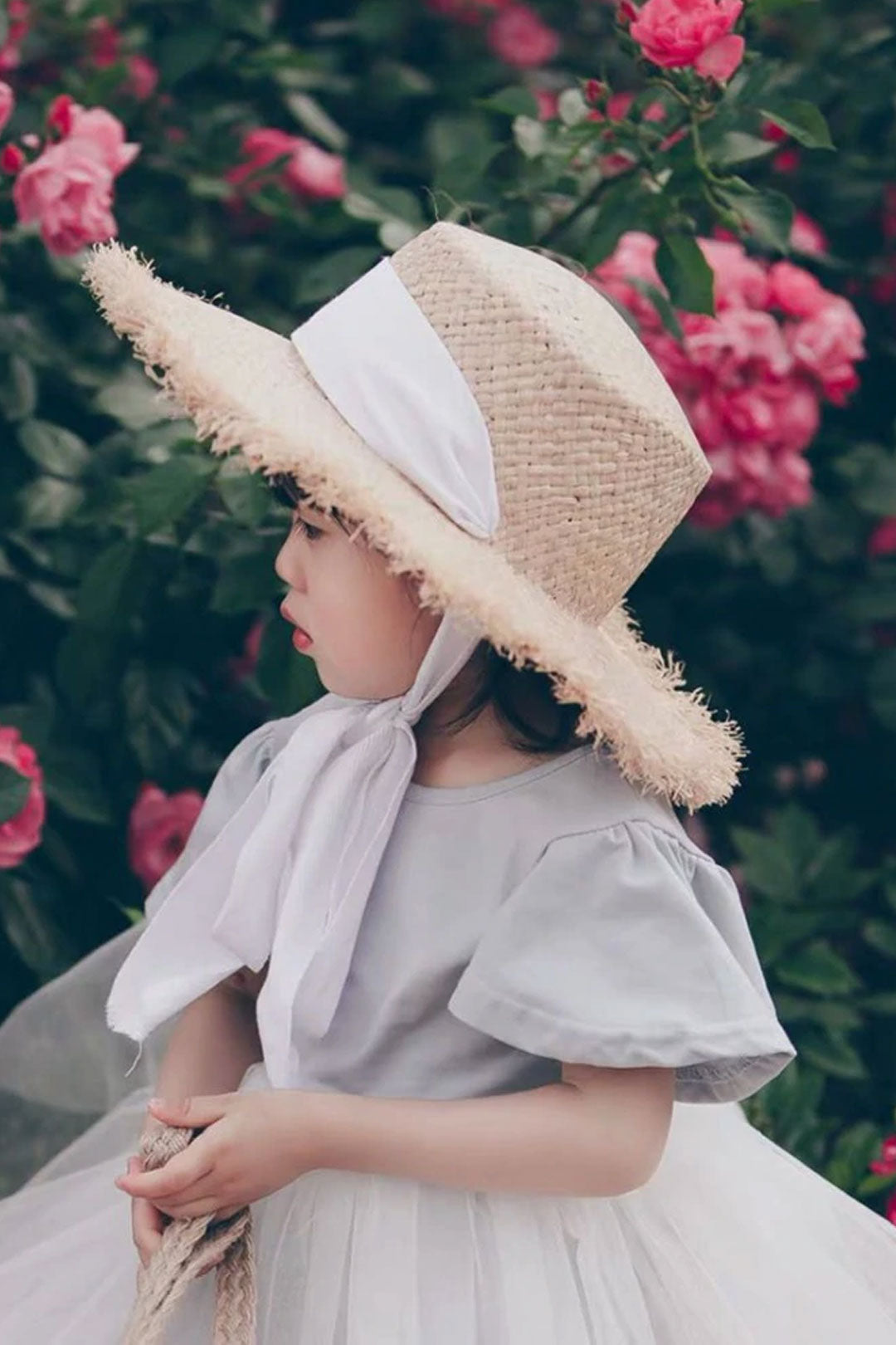 Boho Hat, Kid Hat, Sun Hat, Wide Brim Straw Hat, Little Girl  Hat, Ava White Ribbon