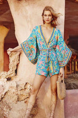 Boho Jumpsuit, Boho Romper, Playsuit, Blue Wild Flower