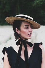 Boho Hat, Sun Hat, Beach Hat, Wide Brim Straw Hat 7 cm, Ellie Black Ribbon