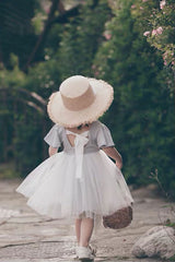 Boho Hat, Kid Hat, Sun Hat, Wide Brim Straw Hat, Little Girl  Hat, Ava White Ribbon