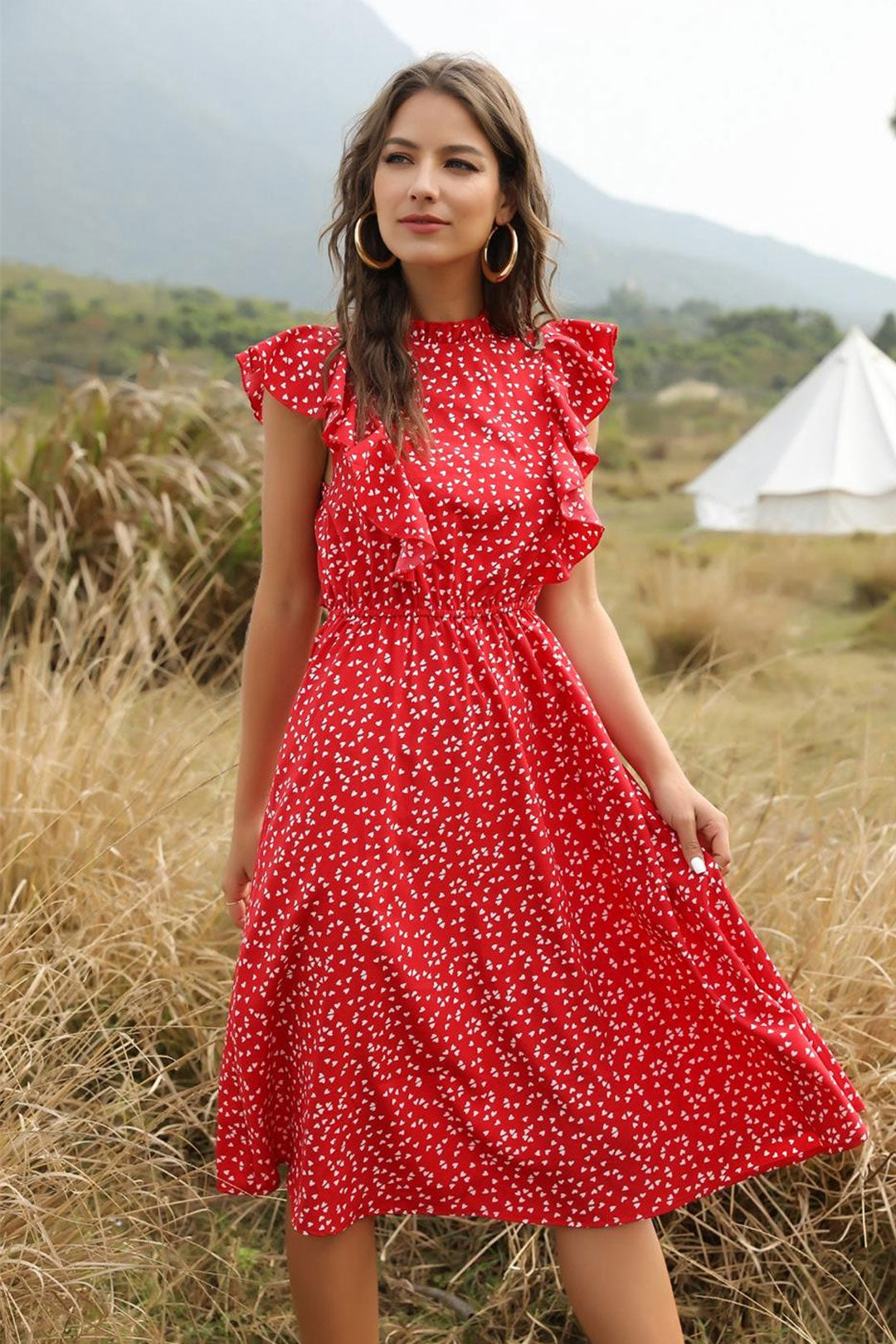 Boho Midi Dress, Raffle Red Heart (Red, Black, Blue)