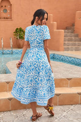 Boho Maxi Dress, Sundress, White Blue Celeste