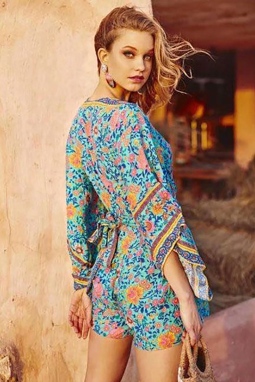 Boho Jumpsuit, Boho Romper, Playsuit, Blue Wild Flower