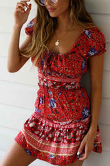 Boho Two Piece Set, Two Piece Skirt Set, Wild Floral in Red