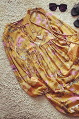 Gown Dress, Boho Maxi Dress, Loose Dress, Flower Garden in Pink, Blue and Yellow
