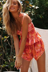Boho Two Piece Set, Top and Mini Short, Tangerine in Orange